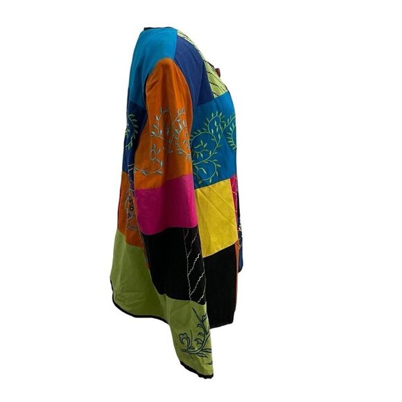 Unique Art-to-Wear Rainbow Patchwork Hippie Gypsy Crazy Knit Jacket size Large - Picture 6 of 10